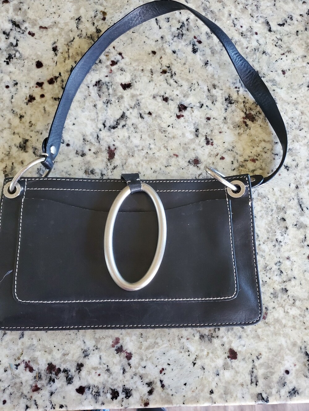 vintage Y2K-era DKNY black leather square envelope shoulder bag